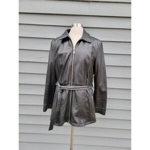 Vintage 90s y2k Wilsons Leather Jacket Black Belted Bratz Insulated Zip Up XL